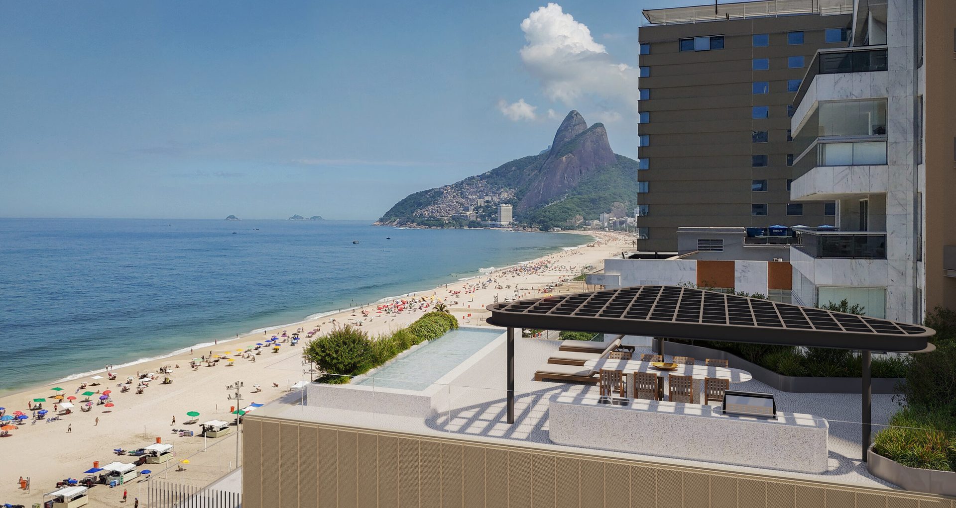 Cobertura frente mar na Avenida Vieira Souto vista em perspectiva da fachada