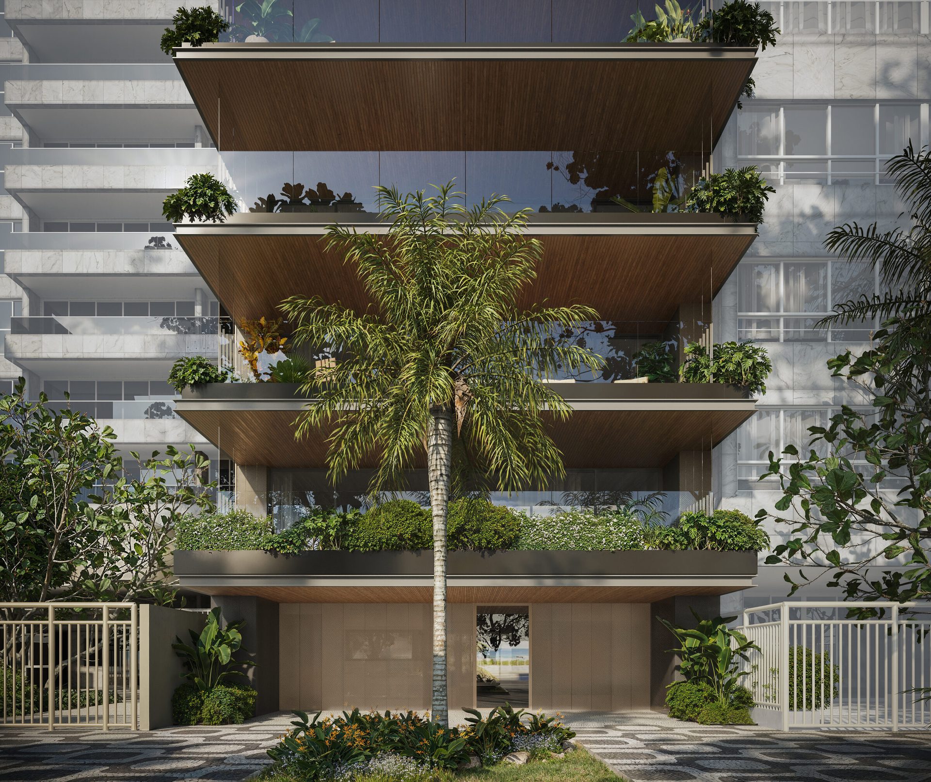 Acesso principal da residência de alto padrão em Ipanema, assinado por Bernardes Arquitetura